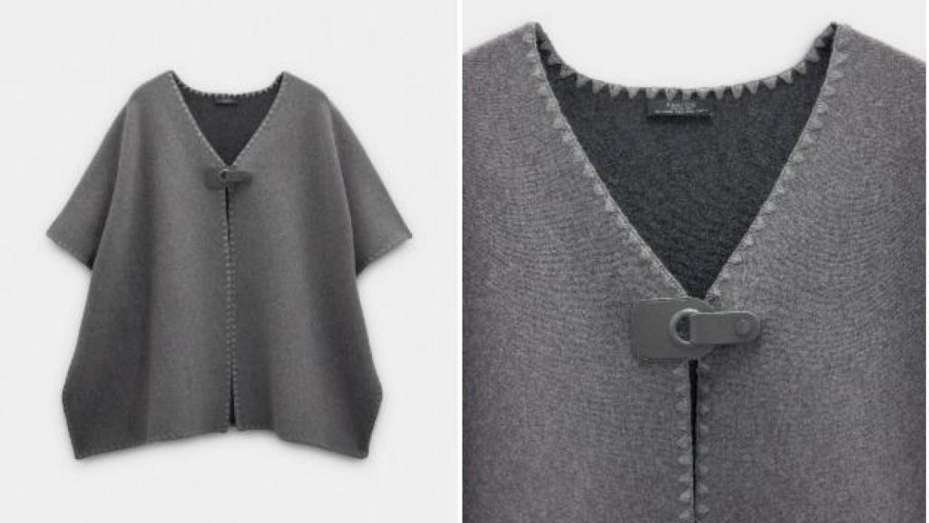 Poncho de punto con hebilla.
