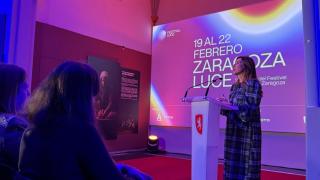 La alcaldesa de Zaragoza, Natalia Chueca, en la presentación de 'Zaragoza Luce'.