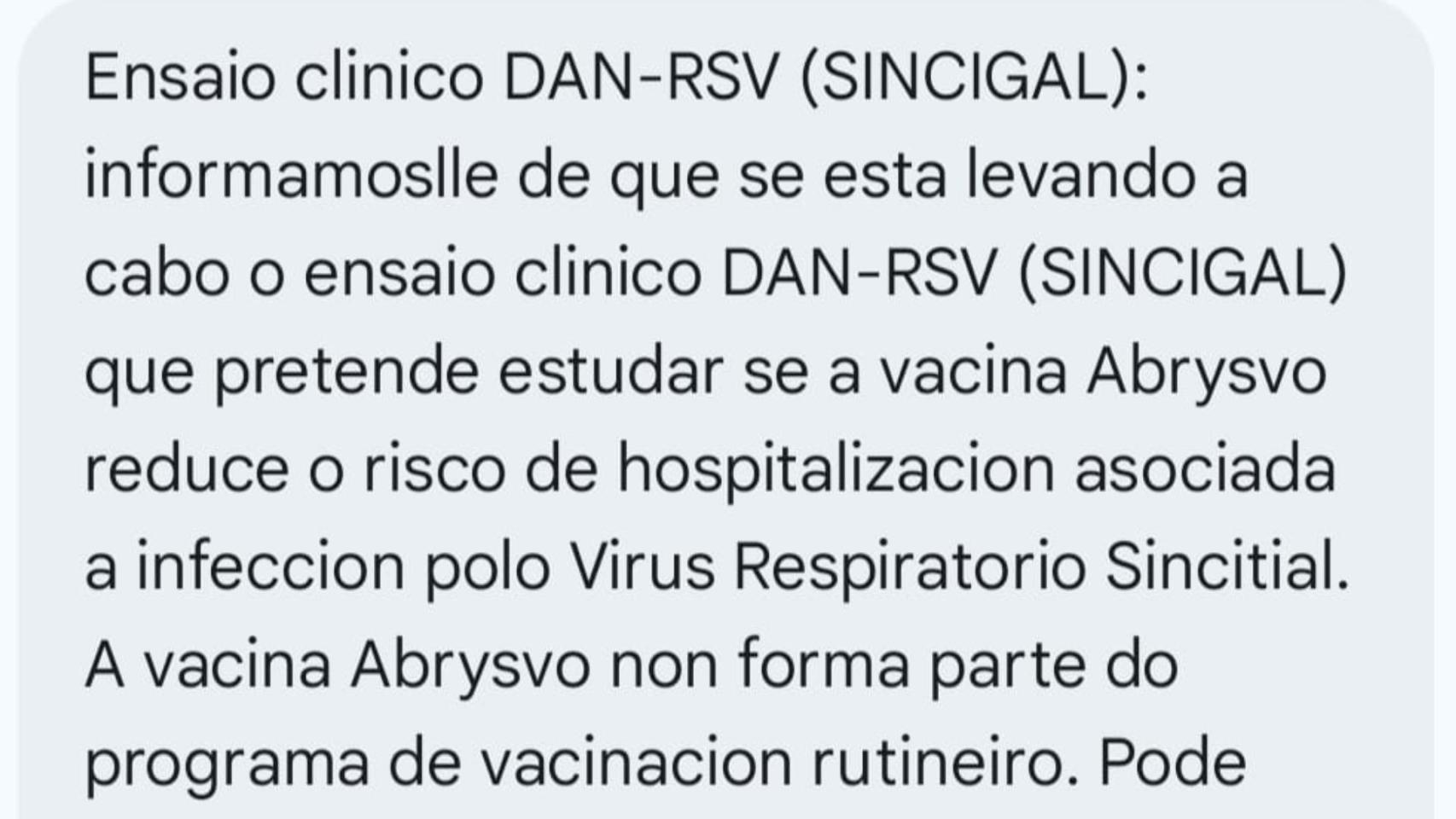 Mensaje del Sergas: así puedes participar en el ensayo de la vacuna contra el Virus Respiratorio Sincitial
