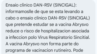 Mensaje del Sergas: así puedes participar en el ensayo de la vacuna contra el Virus Respiratorio Sincitial