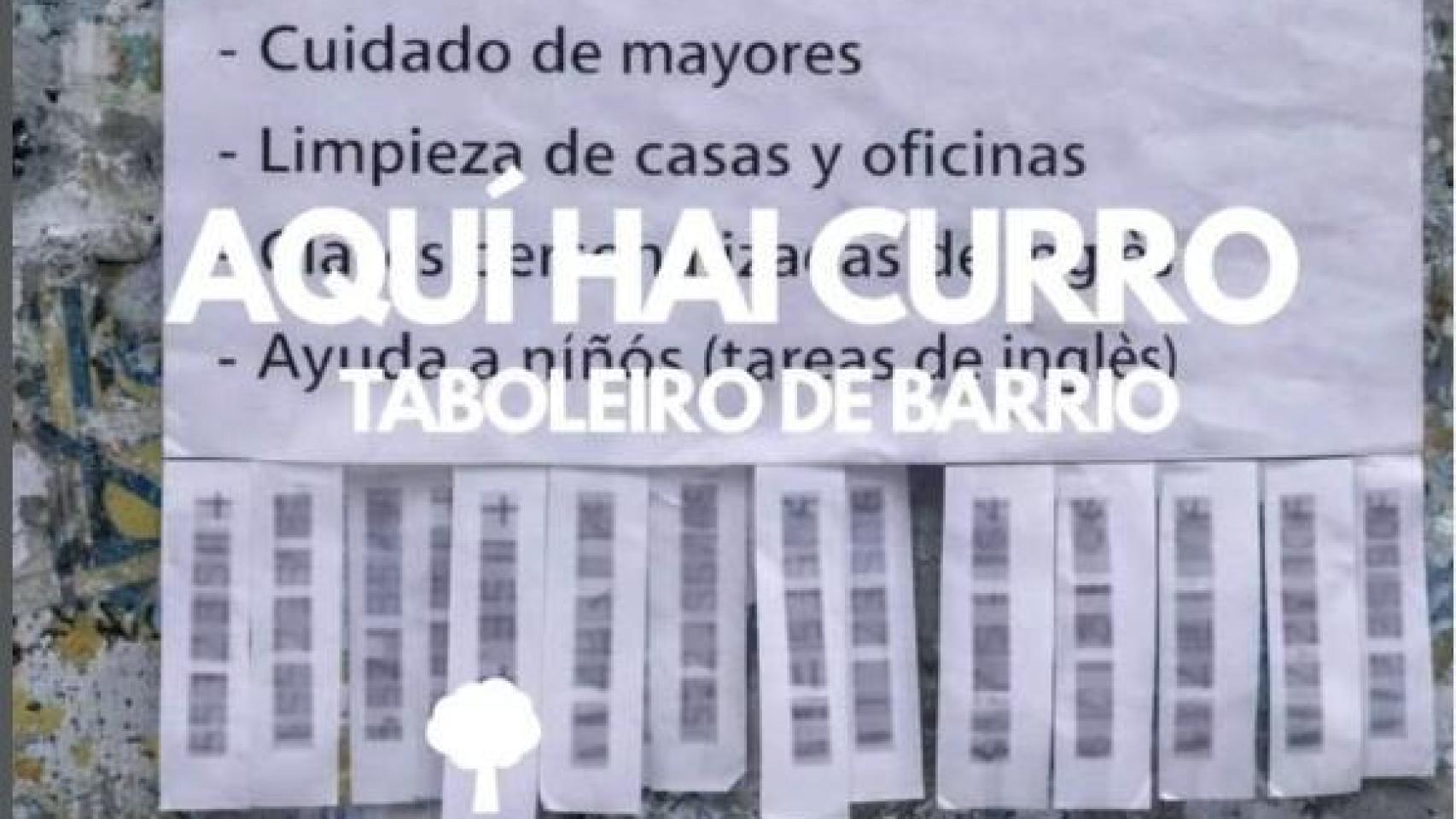 Un tablón de anuncios de toda la vida para buscar trabajo entre los vecinos de Santiago