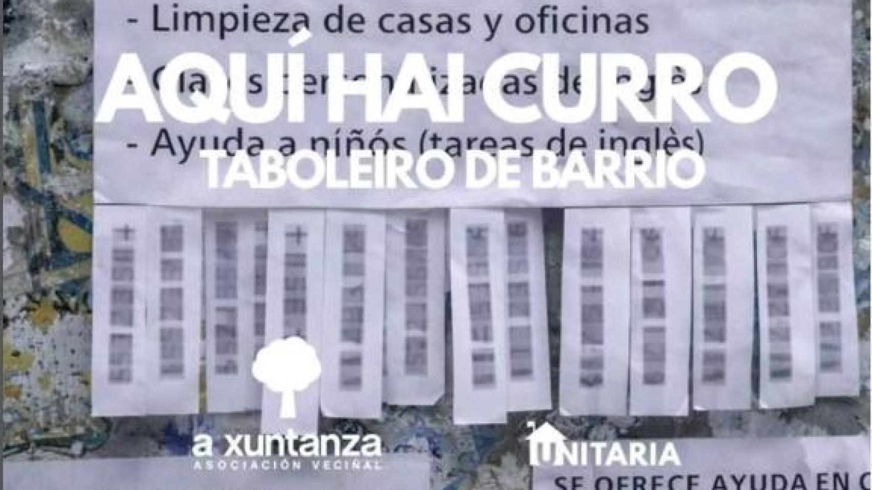 Un tablón de anuncios de toda la vida para buscar trabajo entre los vecinos de Santiago