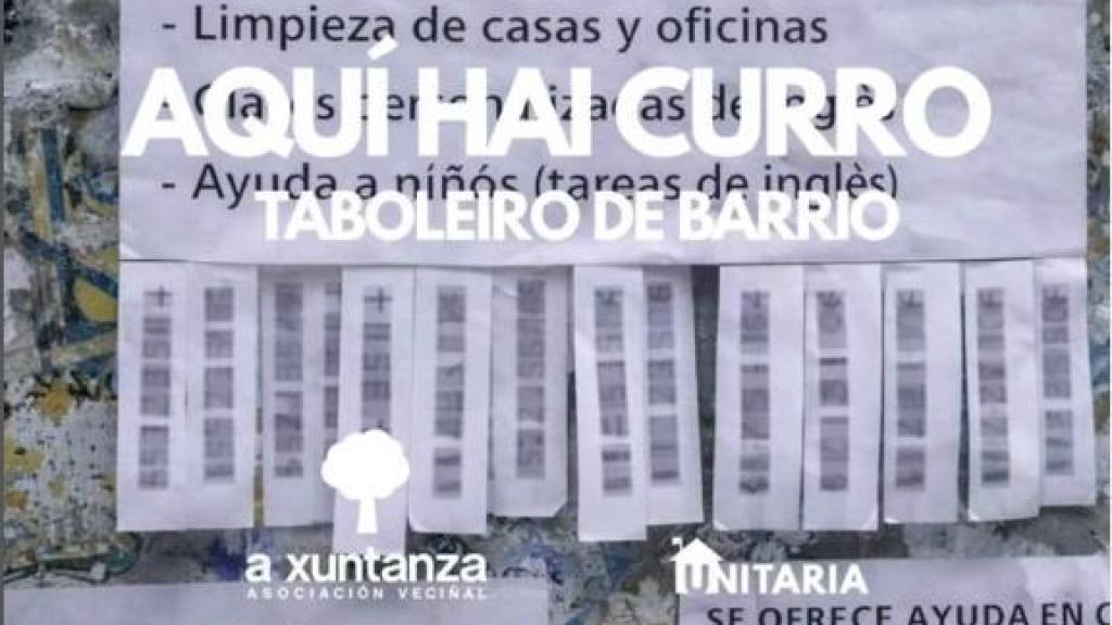 Un tablón de anuncios de toda la vida para buscar trabajo entre los vecinos de Santiago