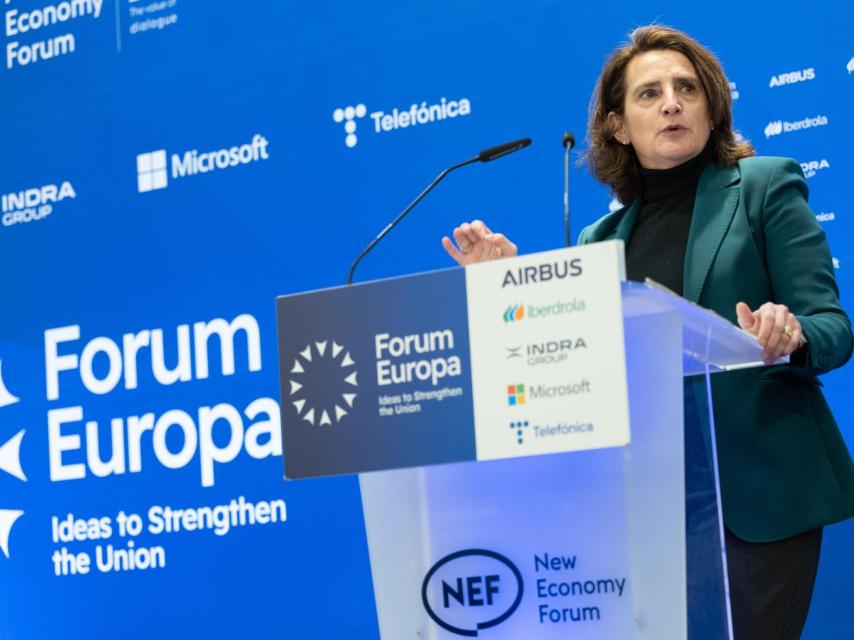 La vicepresidenta primera de la Comisión y responsable de Competencia, Teresa Ribera, durante su comparecencia de este martes en Bruselas