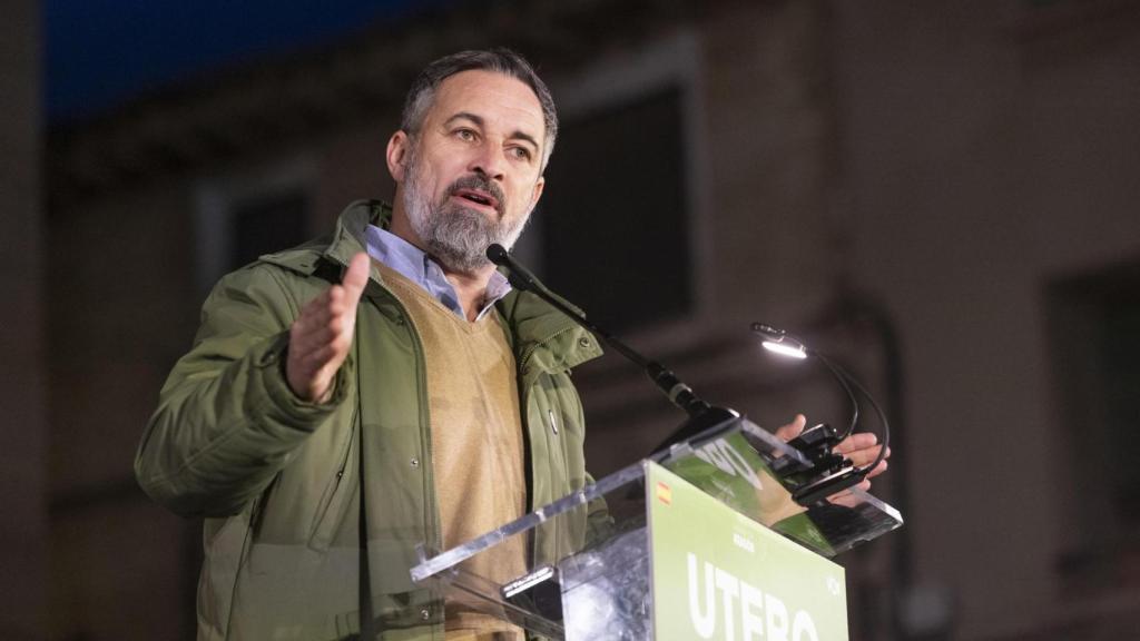 El líder de Vox, Santiago Abascal, este martes en Utebo (Zaragoza).