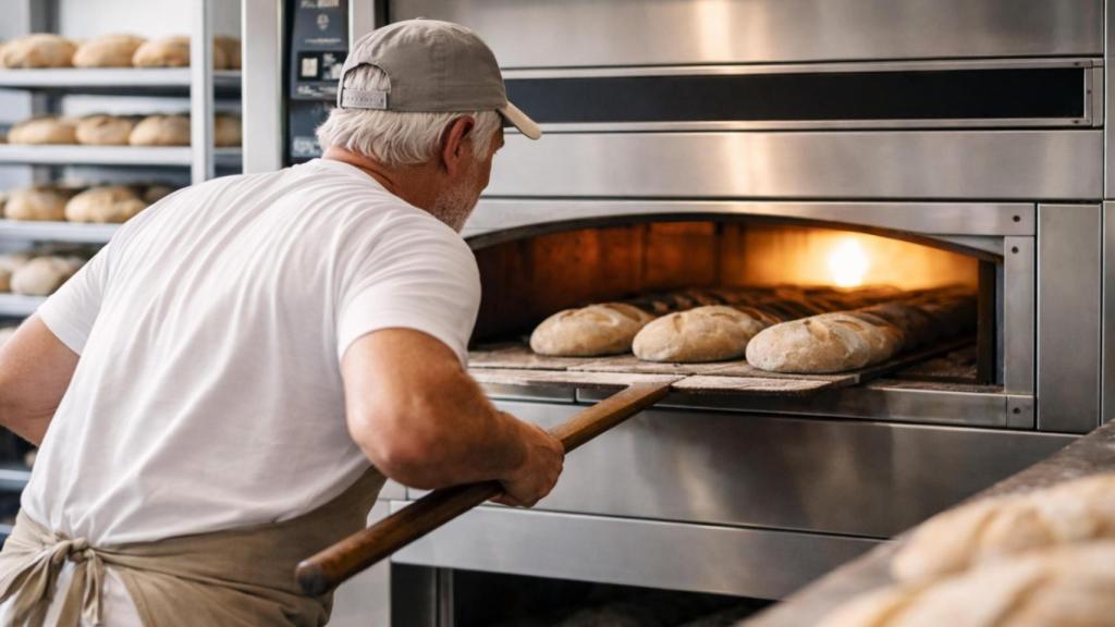 Un panadero trabajando