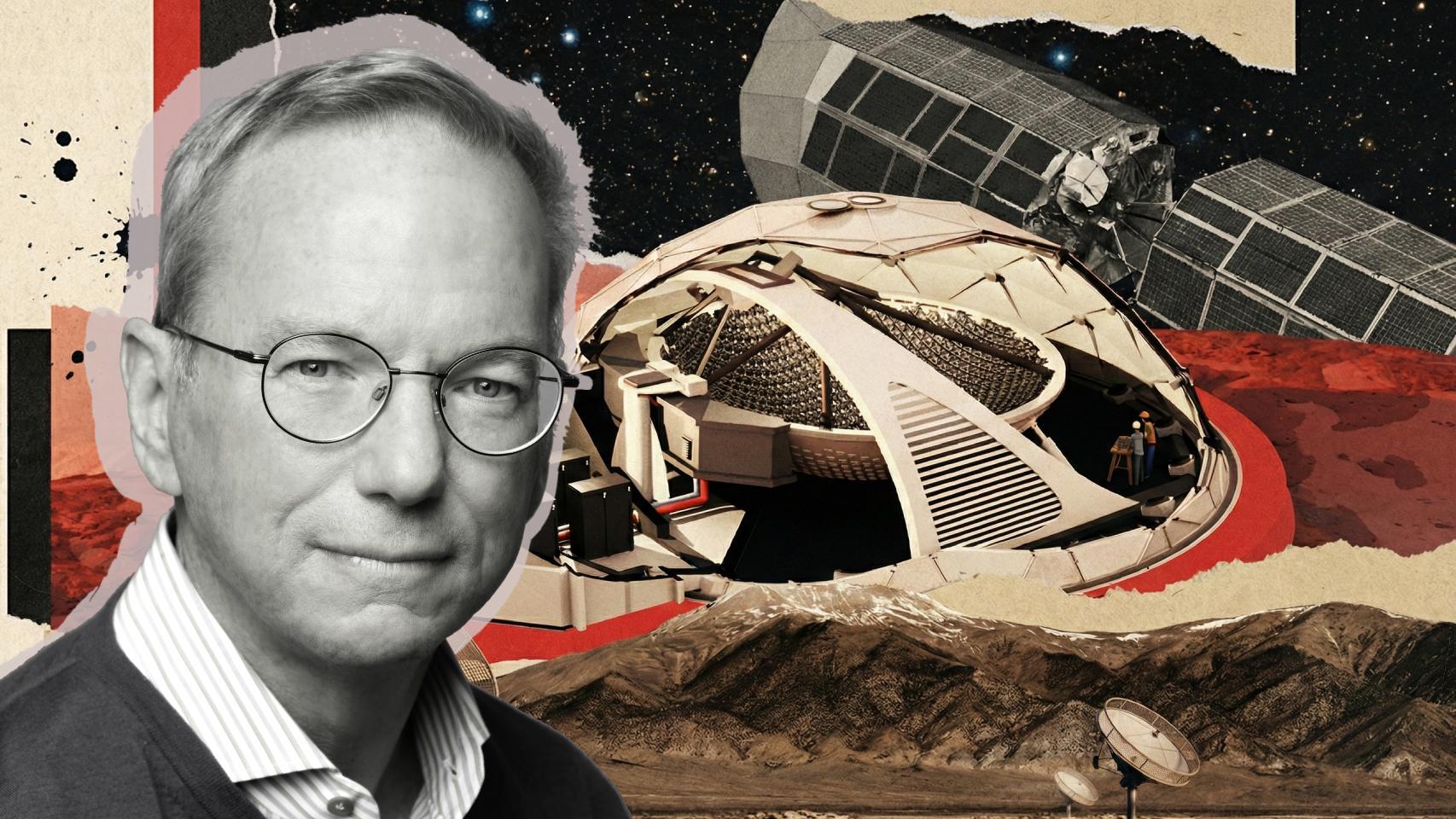 Montaje con Eric Schmidt, ex CEO de Google, y varios de los componentes del Schmidt Observatory System