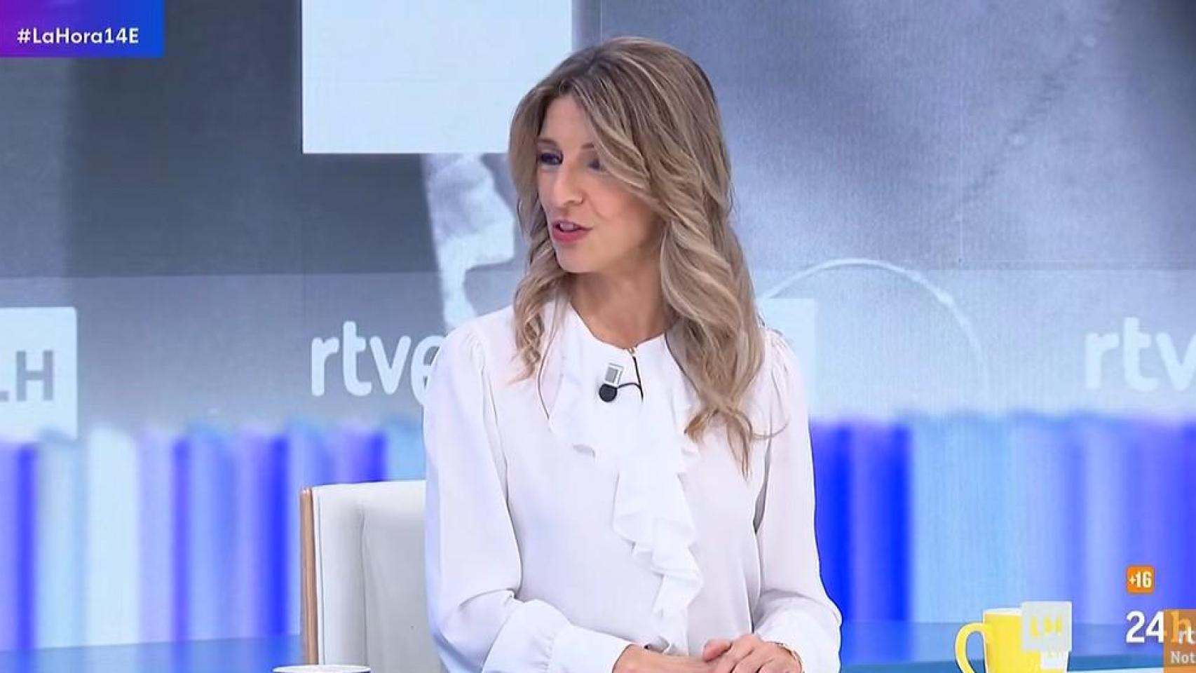 Yolanda Díaz este miércoles en una entrevista en 'La Hora de La 1' de TVE.