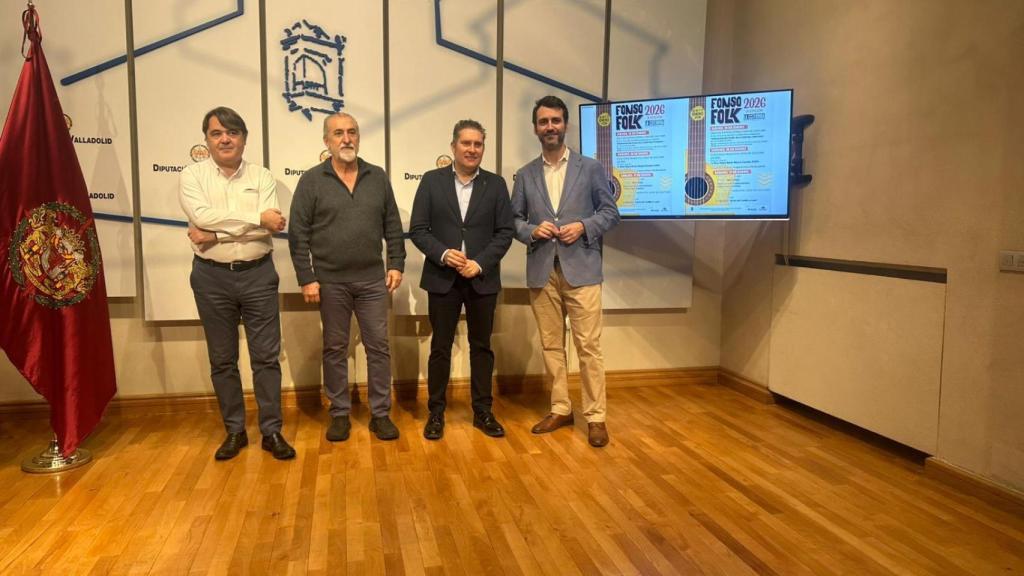 Luis Antonio González, Paco Díez, Alberto Redondo y David Esteban durante la presentación del IX Fonsofolk de La Cistérniga
