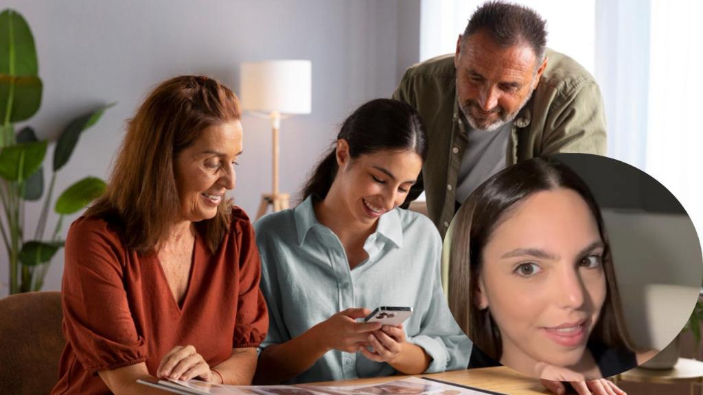 Montaje de Sofía Auñón con unos padres y su hija.