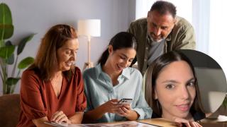 Montaje de Sofía Auñón con unos padres y su hija.
