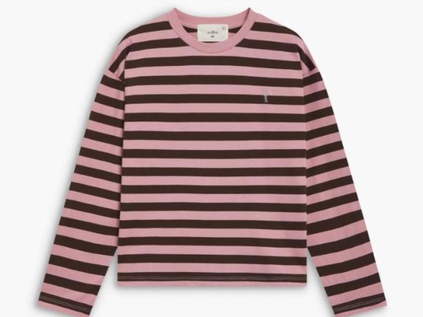 Camiseta Risca en color chocolate y rosa, de la firma Noniná.