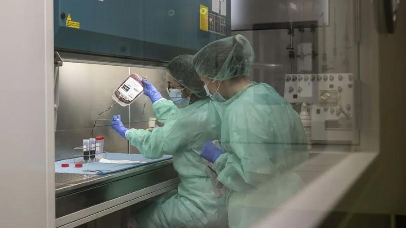 Personal sanitario trabaja en la Unidad de Terapias Avanzadas, este miércoles en el hospital de la localidad cántabra de Liencres.