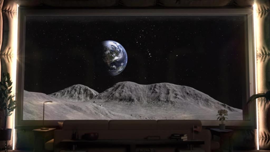 Concepto de un salón del hotel lunar de GRU Space.