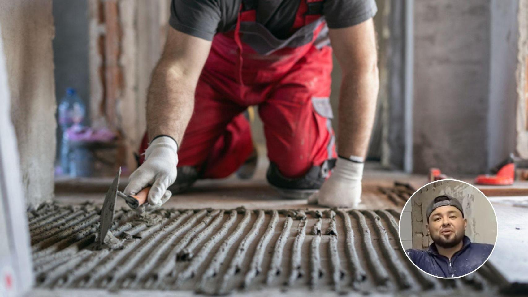 Imagen de archivo de un albañil y una imagen de Luis Alberto.