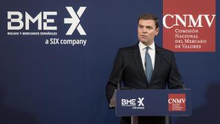 El CEO de BME, Juan Flames, durante la presentación de la nueva modalidad de salidas a Bolsa.