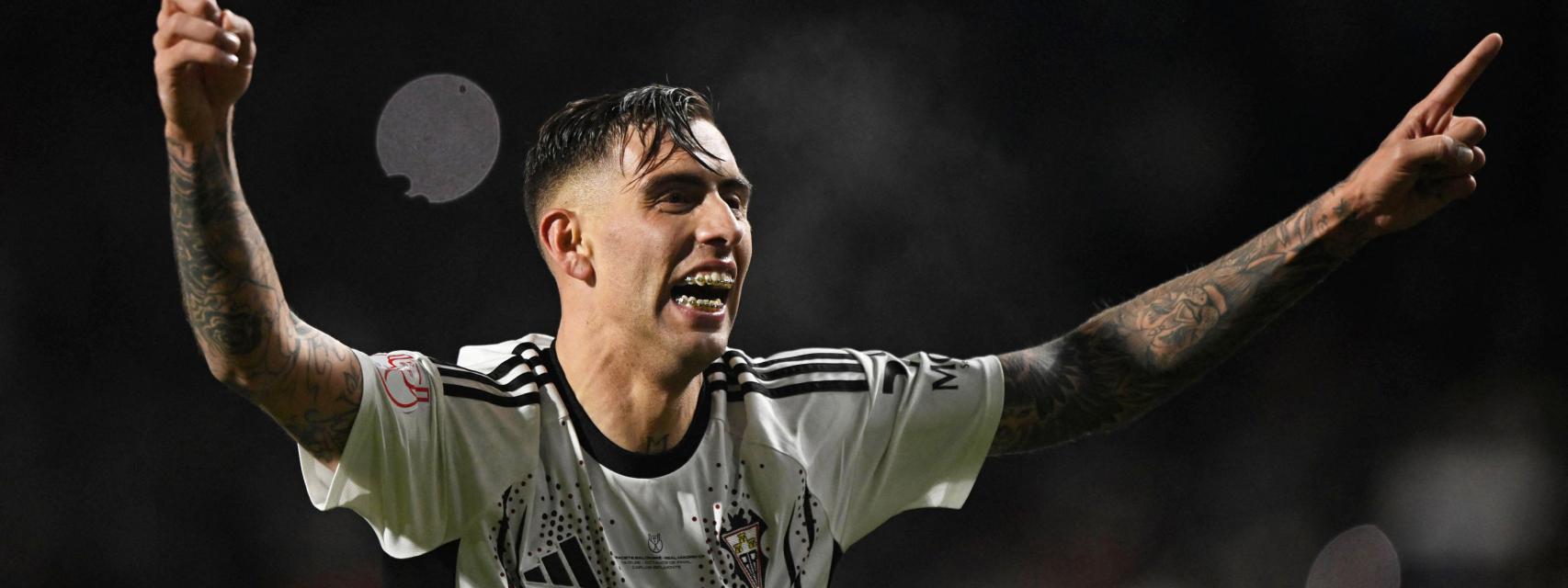 Jefte Betancor celebra uno de sus goles ante el Real Madrid.