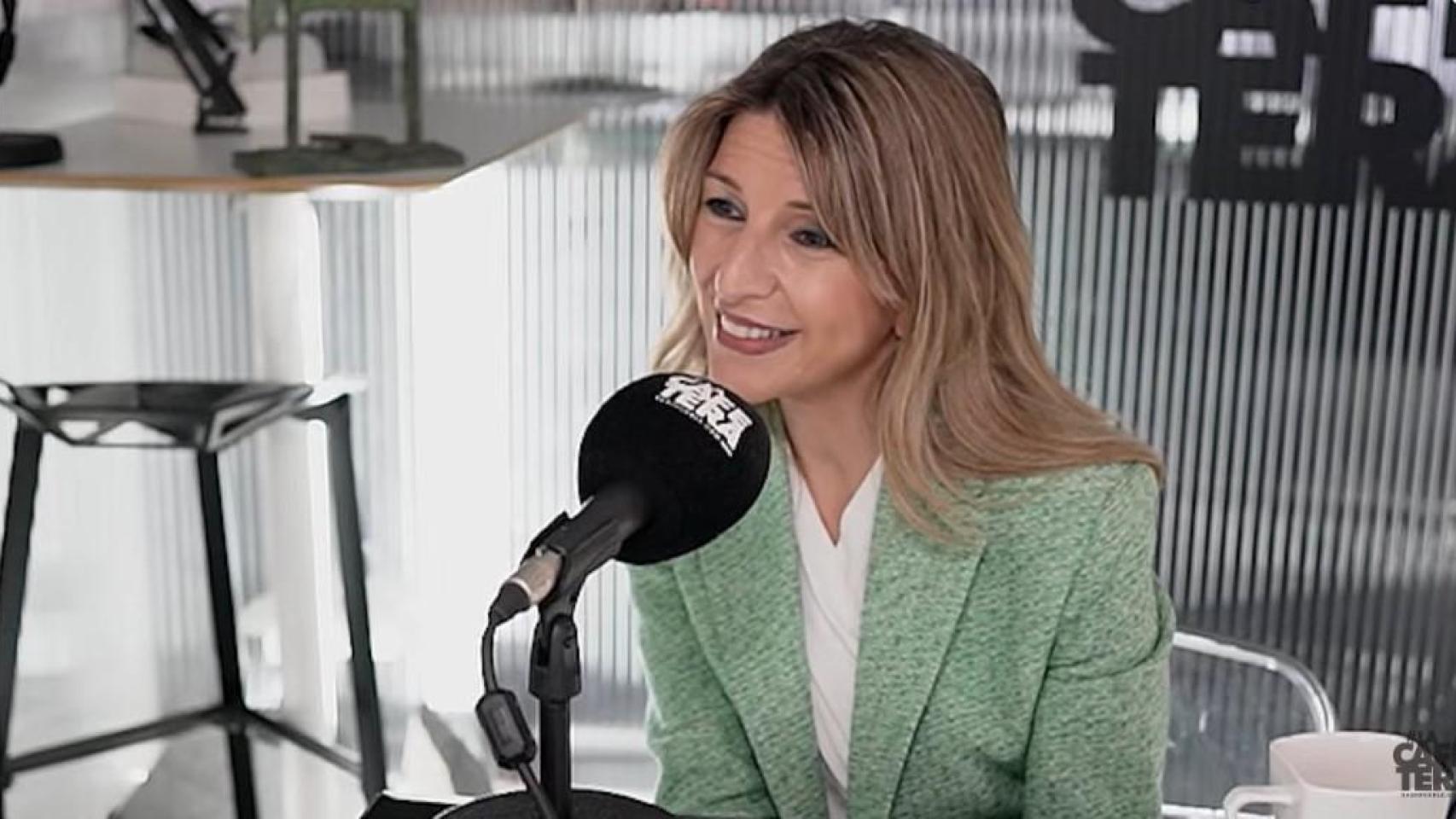 Yolanda Díaz este jueves en una entrevista en 'La Cafetera' de Radiocable.