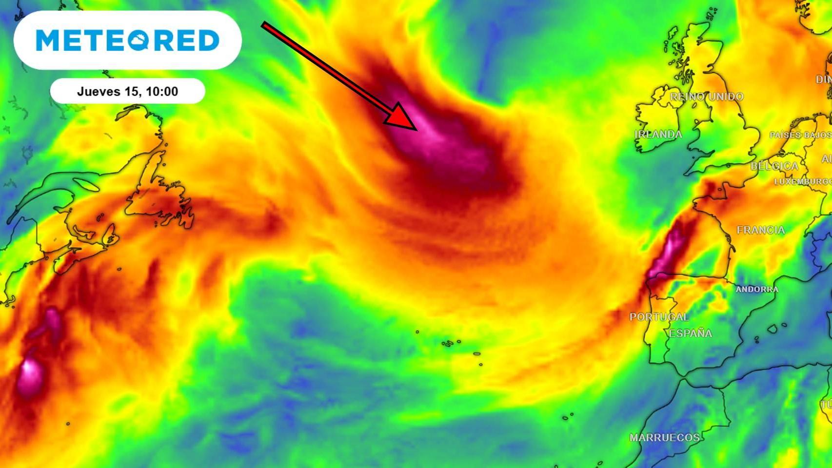 Los vientos impulsados por la nueva borrasca. Meteored.