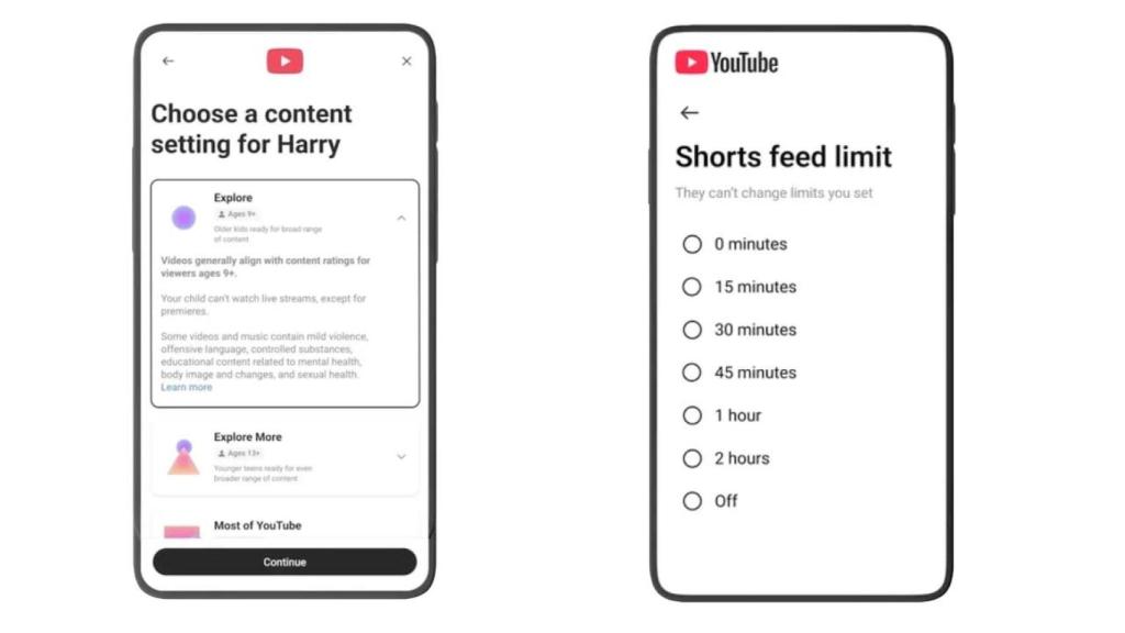 Interfaz del control parental de YouTube Shorts