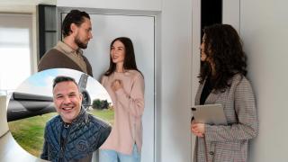 Montaje de José Elías (50) con jóvenes buscando comprar piso.