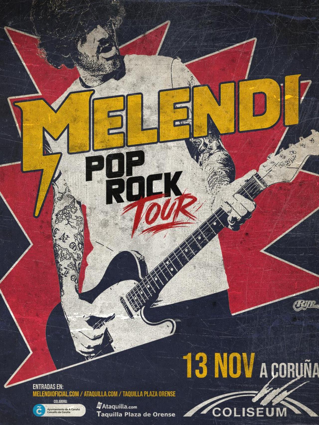 Cartel del concierto de Melendi en A Coruña el 13 de noviembre.