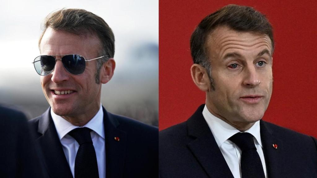 Macron, with and without glasses, this Thursday during his visit to his Istres air base.