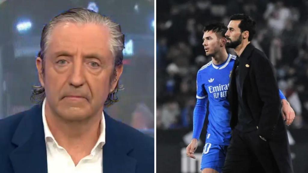 Josep Pedrerol, a la izquierda, y Arbeloa y Mastantuono, a la derecha, en un montaje de BLUPER.