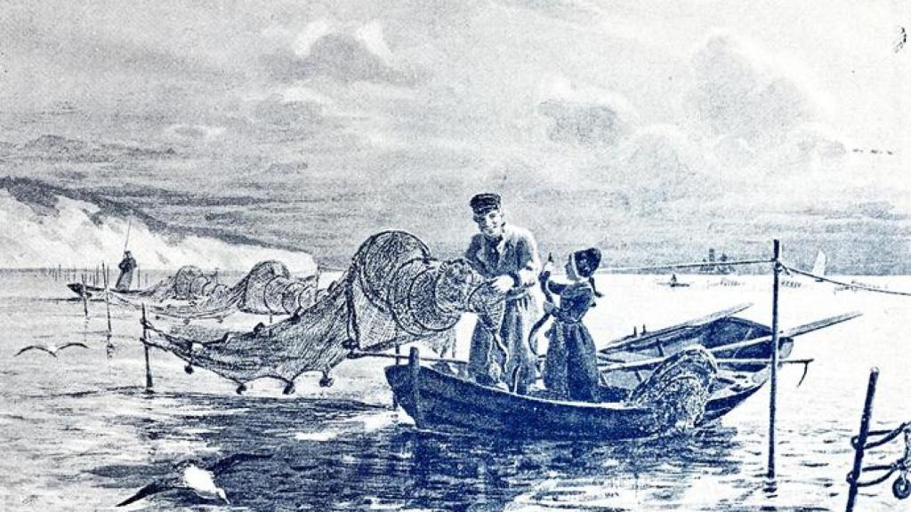 Barcas pescando anguila.