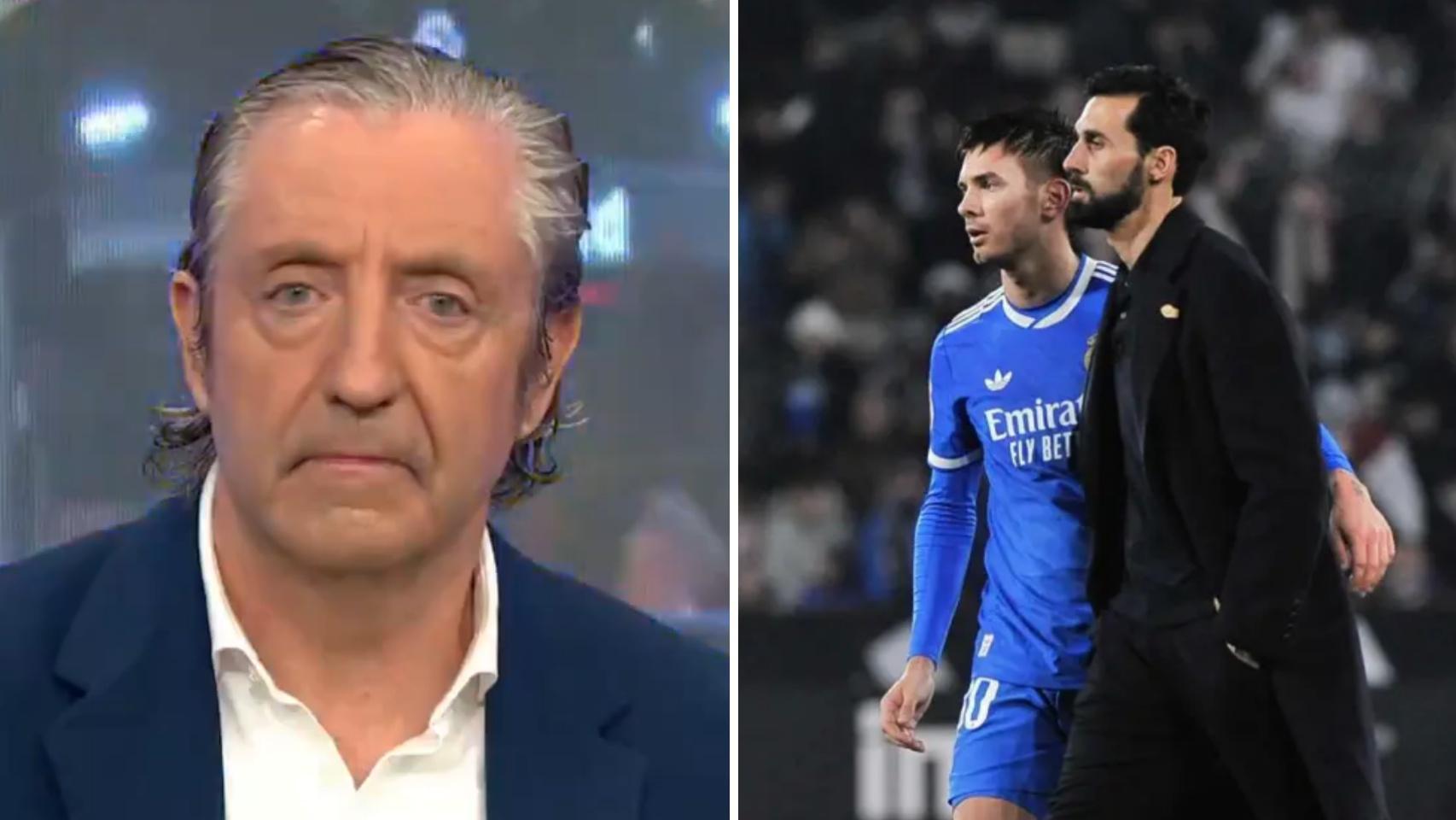 Josep Pedrerol, a la izquierda, y Arbeloa y Mastantuono, a la derecha, en un montaje de BLUPER.