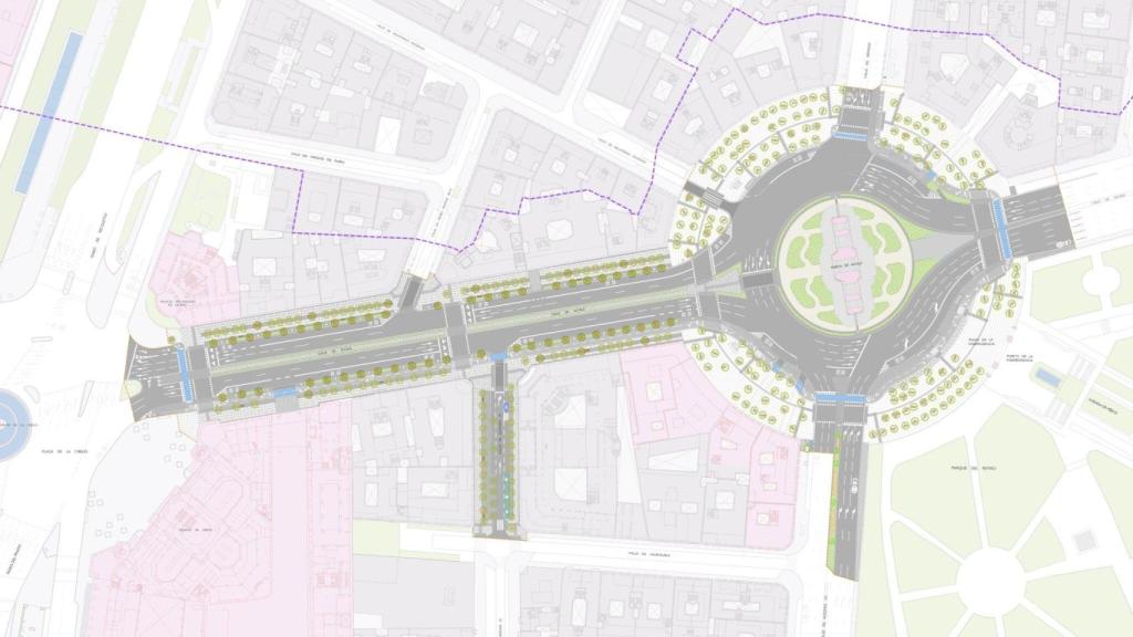 Plano del área entre Cibeles y la plaza de la Independencia en la que se llevará a cabo la remodelación.