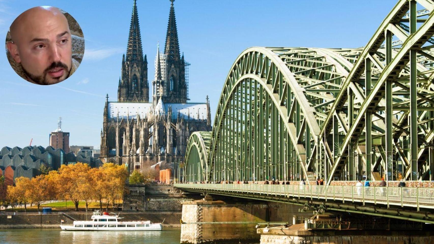 Montaje de Alejandro Barros, médico español en Alemania, y una imagen de la catedral de Colonia.