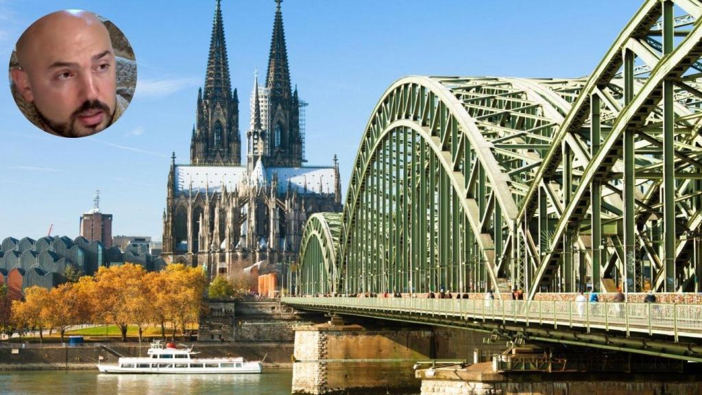 Montaje de Alejandro Barros, médico español en Alemania, y una imagen de la catedral de Colonia.