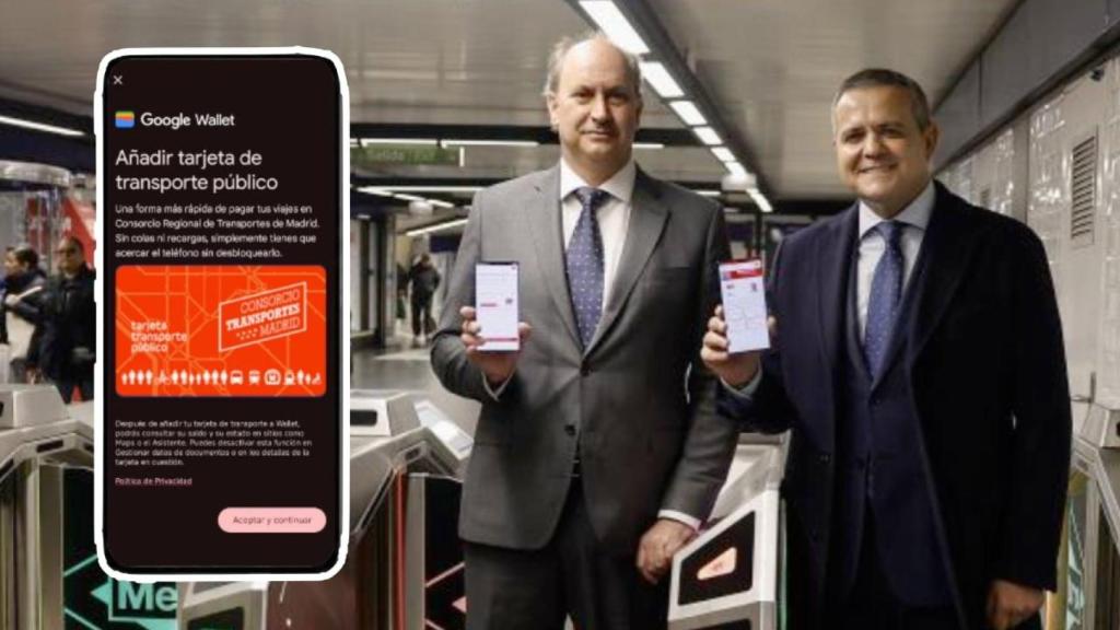 El consejero de Digitalización, Miguel López-Valverde, y el de Vivienda, Transportes e Infraestructuras, Jorge Rodrigo, en el metro