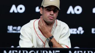 Carlos Alcaraz, durante la rueda de prensa previa al Open de Australia.