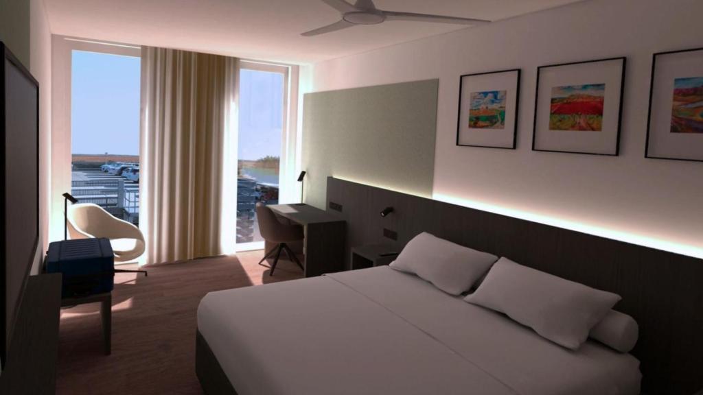 Simulación de una habitación de hotel diseñada por Anrobox.