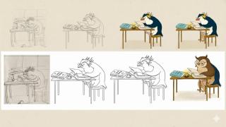 Proceso creativo de una ilustración real versus el mismo proceso con IA. Imagen: María Luisa Sánchez Ocaña