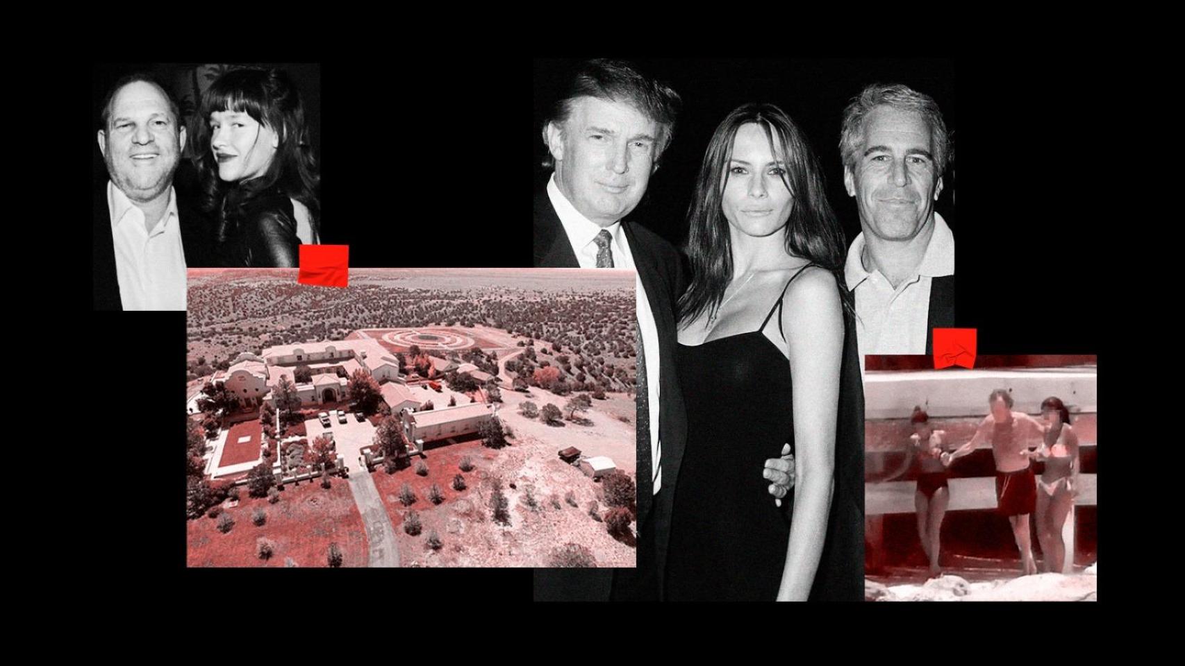 Harvey Weinstein, Jerry Epstein, Donald Trump y su esposa Melania, y Julio Iglesias en un montaje.