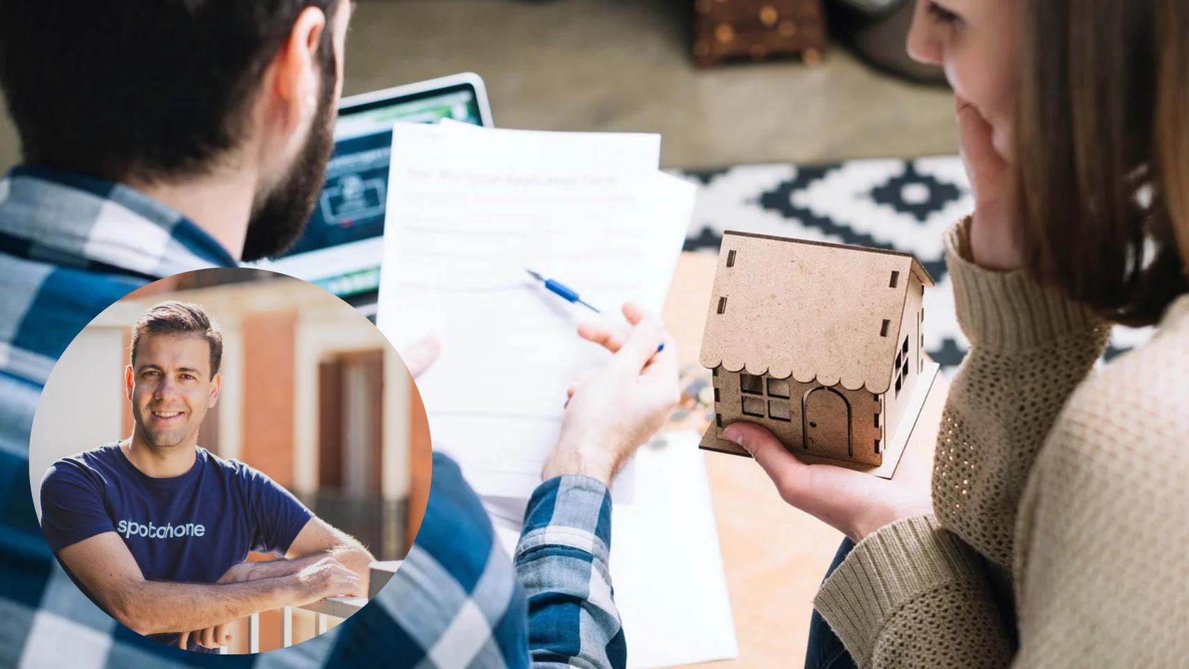 Montaje de Eduardo Garbayo con una pareja haciendo números sobre su contrato de alquiler.