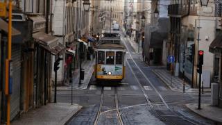 A tram in the center of Lisbon.