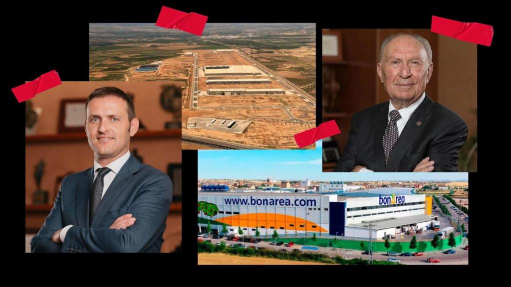 Jaume Alsina Cornellana, director de bonÀrea (abajo izquiera); Jaume Alsina Calvet, presidente (arriba derecha), y las sedes de Épila (arriba izquierda) y Guissona (abajo derecha).