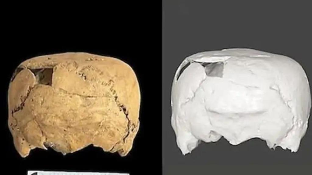El cráneo cúbico descubierto en México.