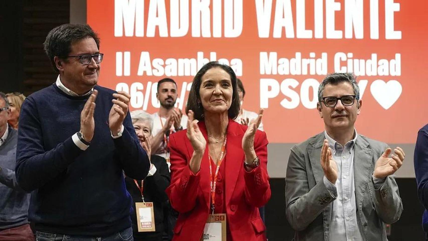 Óscar López, Reyes Maroto y Félix Bolaños durante un congreso del PSOE de Madrid.