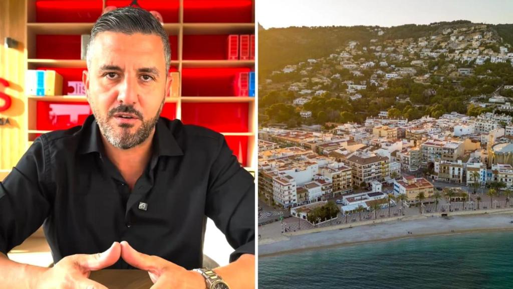El asesor inmobiliario Javier Solis y una vista aérea de Jávea.