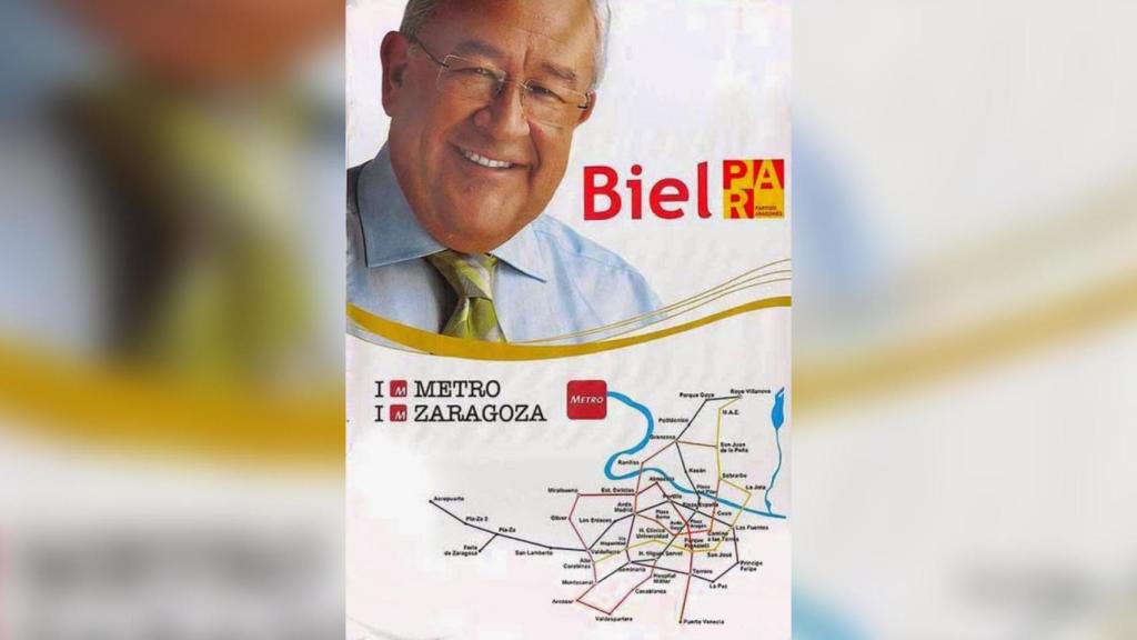 Cartel del PAR de José Ángel Biel con la propuesta de Metro de Zaragoza