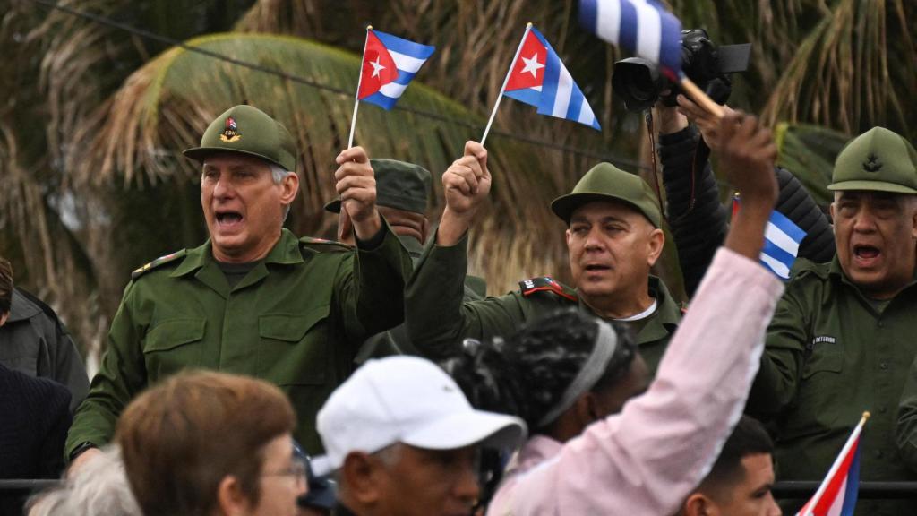 The Cuban president, Miguel Díaz-Canel, during the march this Friday in Havana-