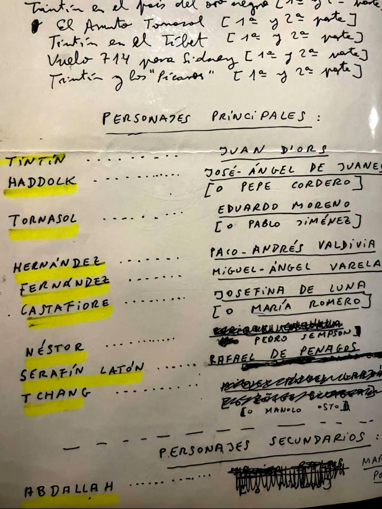 El trabajo de adaptación y ajuste y el primer reparto del doblaje de la serie de televisión de Tintín al español.
