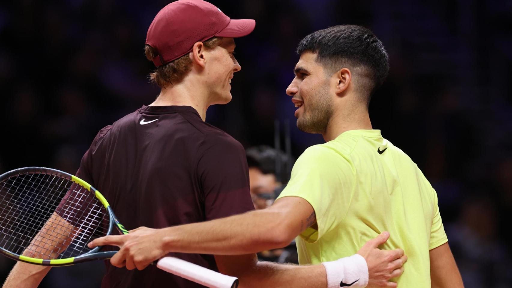 Jannik Sinner y Carlos Alcaraz, en su exhibición en Corea