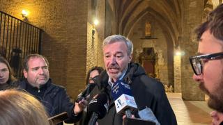 El presidente aragonés, Jorge Azcón, esta mañana en el acto de San Antón en Zaragoza.