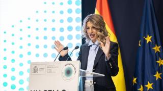 La vicepresidenta Yolanda Díaz, durante un acto celebrado el pasado mes de diciembre en el Ministerio de Trabajo.